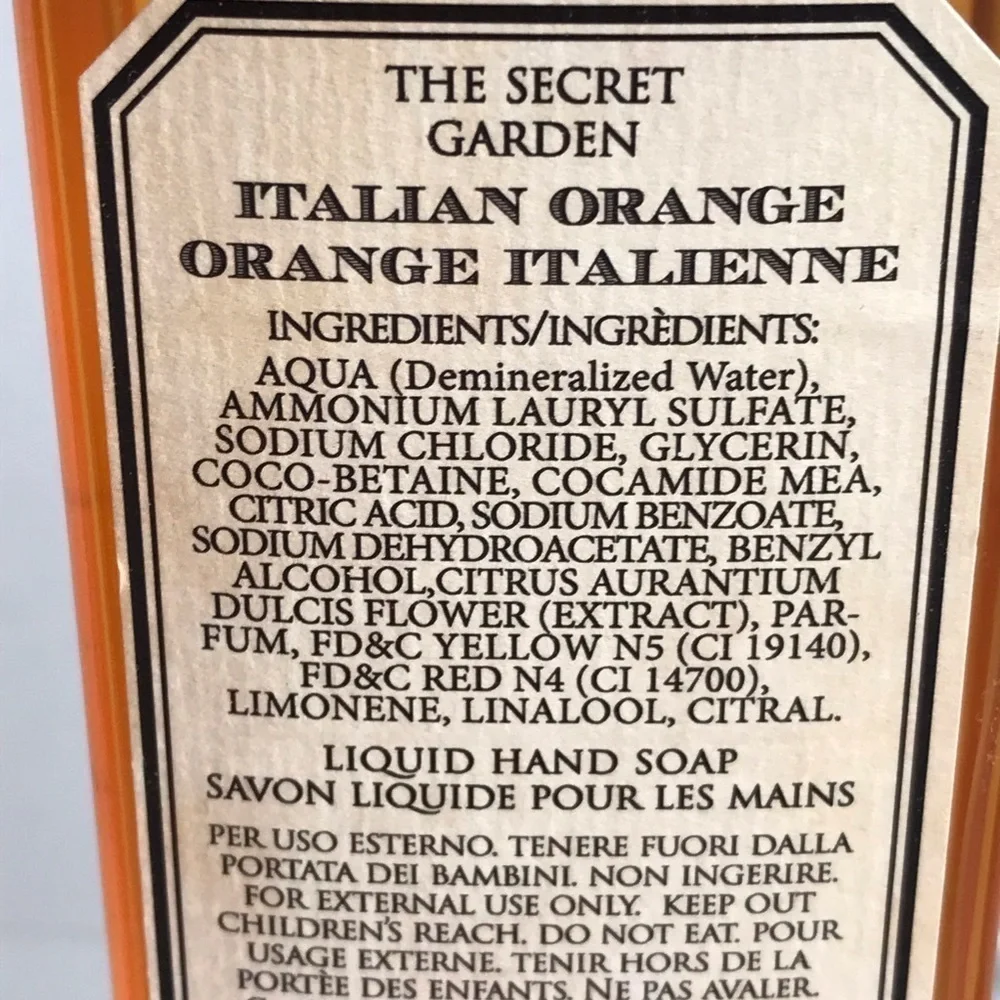 NEW - HOPIFICIO Firenze The Secret Garden Italian Orange Finest Liquid Soap